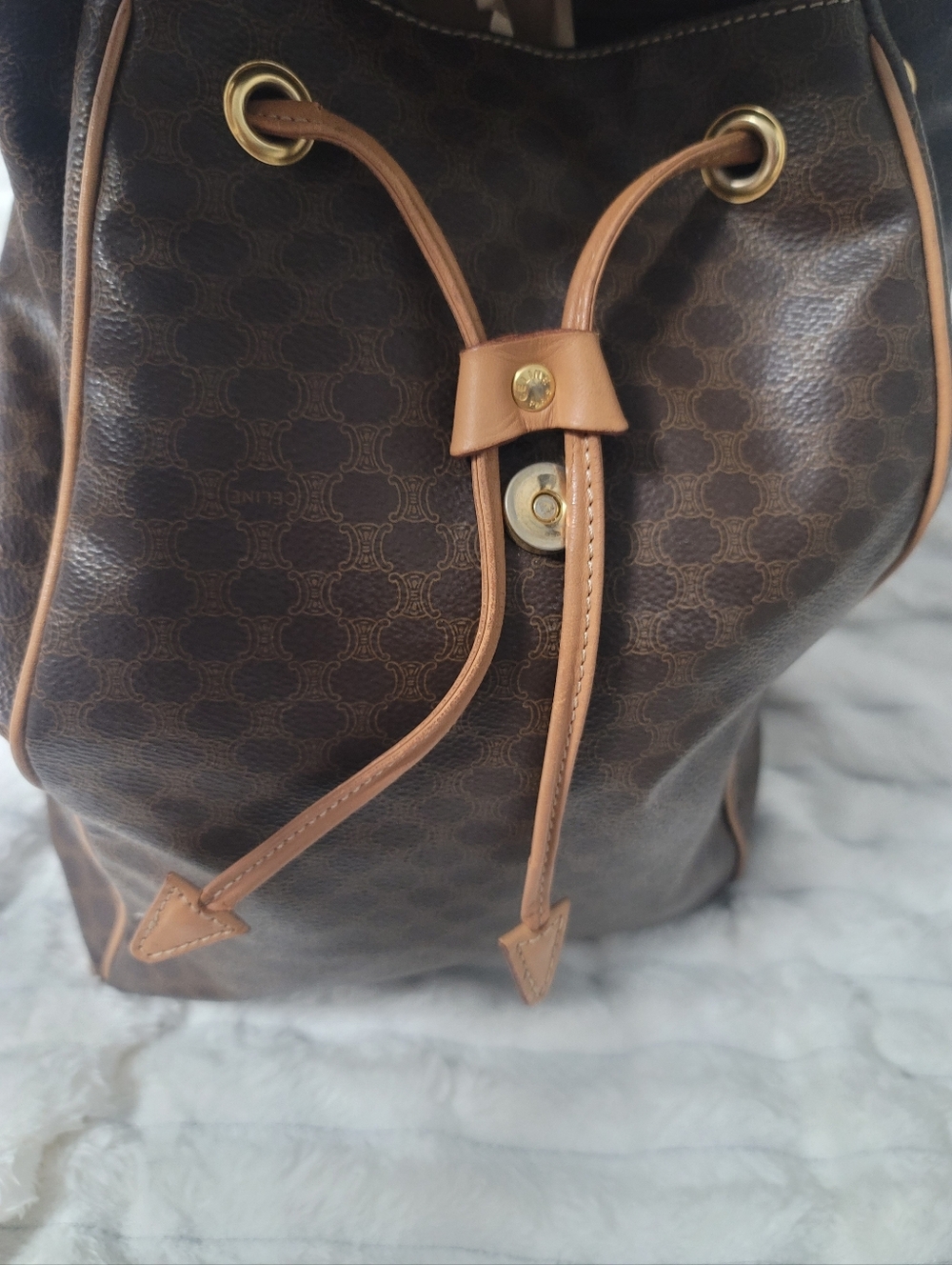 CELINE Logo Macadam Pattern Backpack Bag Brown - Picture 7 of 11